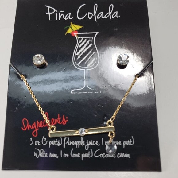 Women's Piña Colada Bead Charm Bar Necklace With matching Crystal Stud Earrings - Picture 1 of 5